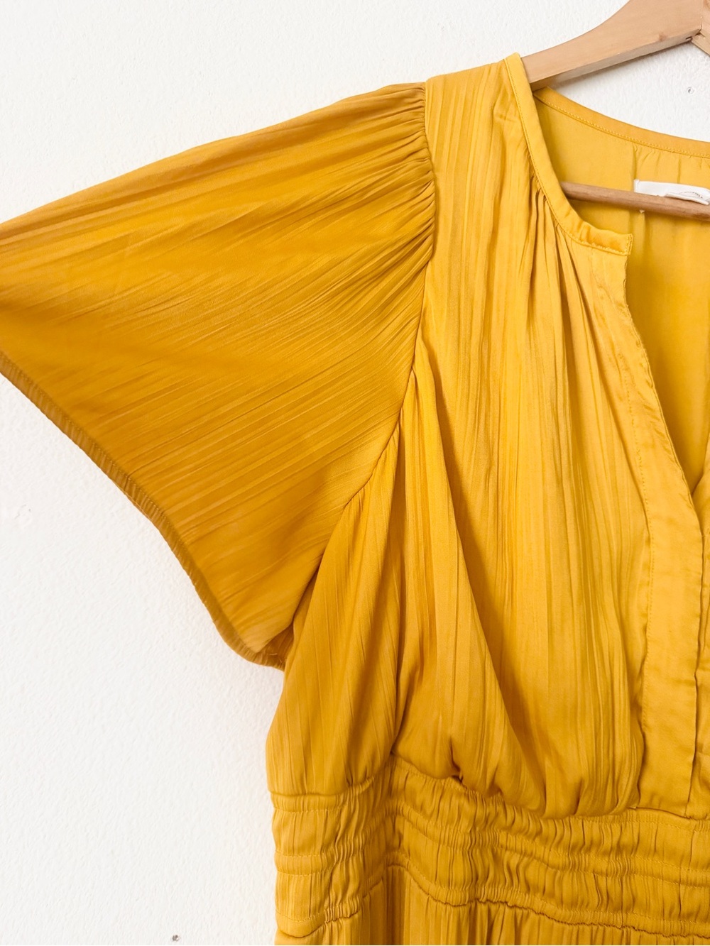 Anthropologie 2X The Somerset short sleeve tiered maxi dress in satin gold - Picture 3 of 7